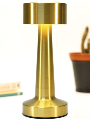 1001 Şarjlı Mantar Masa Lambası Metal Dokunmatik 3 Işık Parlaklık Ayarlı Gece Masa Üstü Lamba (Gold A3)