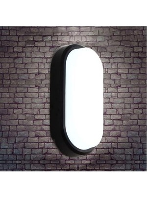 1001 Banyo Tavan Lambası Aydos 20W Oval Balkon Tavan Lambası 6400K Beyaz LED Işık Teras Duvar Lambası (Siyah)
