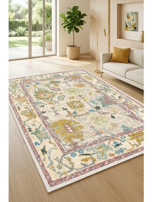 Decomia Home Vintage Etnik Renkli Kaymaz Dokuma Tabanlı Yıkanabilir Şönil Kilim Salon Halısı Çocuk Odası Mutfak Koridor