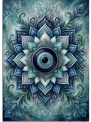 Karizma Tablo Mavi Gözlü Mandala Göz Sanatı Dekoratif Kanvas - Mdf Ahşap Tablo