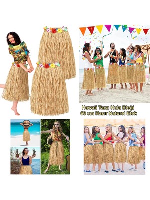 Melonika 60 cm Naturel Saman Görünümlü Hawaii Etek Hula Crc