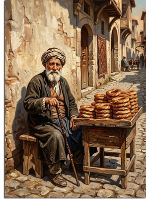 Karizma Tablo Sokakta Simit Satan Yaşlı Adam Dekoratif Kanvas - Mdf Ahşap Tablo