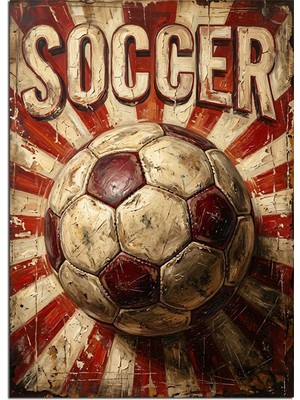 Karizma Tablo Vintage Futbol Topu Soccer Poster Dekoratif Kanvas - Mdf Ahşap Tablo