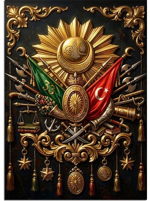 Karizma Tablo Osmanlı Armalı Altın Güneş Tablosu Dekoratif Kanvas - Mdf Ahşap Tablo
