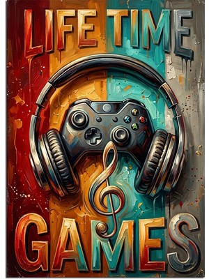 Karizma Tablo Life Time Games Kulaklıklı Poster Renkli Dekoratif Kanvas - Mdf Ahşap Tablo
