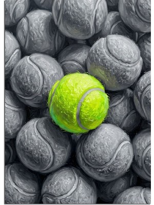 Karizma Tablo Gri Toplarda Tek Yeşil Tenis Topu Dekoratif Kanvas - Mdf Ahşap Tablo