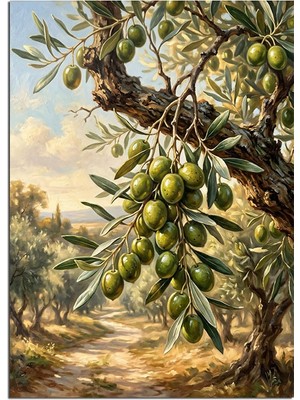 Karizma Tablo Zeytin Dalı ve Yeşil Zeytinli Ağaç Dalı Dekoratif Kanvas - Mdf Ahşap Tablo