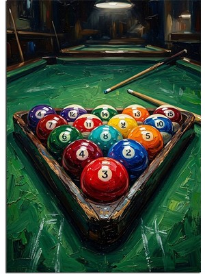 Karizma Tablo Bilardo Masasında Renkli Toplu Dizili Dekoratif Kanvas - Mdf Ahşap Tablo
