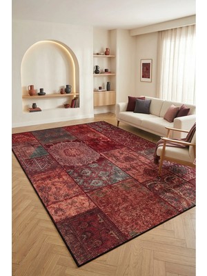Decomia Home Vintage Etnik Renkli Kaymaz Dokuma Tabanlı Yıkanabilir Şönil Kilim Salon Halısı Çocuk Odası Mutfak Koridor