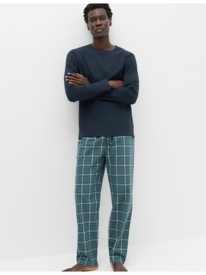 Marks & Spencer Saf Pamuklu Ekose Desenli Pijama Takımı