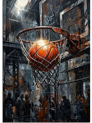 Karizma Tablo Basket Potasında ve Işıklı Top ve Kalabalık Dekoratif Kanvas - Mdf Ahşap Tablo
