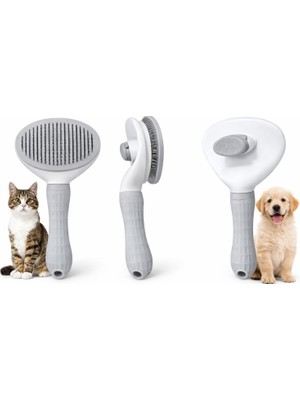 1001 2' Li Kedi ve Köpek Tüy Fırçası Kendini Temizleyen Tuşlu Geniş Gövdeli Tarak Evcil Hayvan Bakım Tarağı Tüy Toplayıcı Fırça Kolay Temizlik Ergonomik Saplı Dayanıklı Gri Pembe Mavi