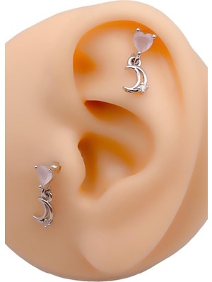 1001 Taşlı Kalp Sallantılı Ay Tragus Helix Piercing (1ADET