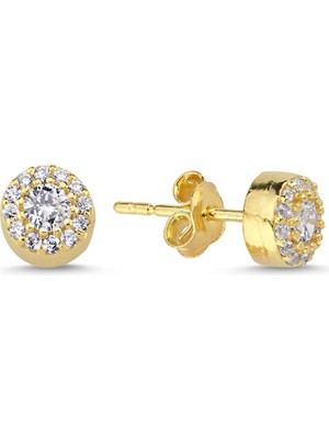 1001 925 Ayar Gümüş Minik Gold Zirkon Tektaş Küpe