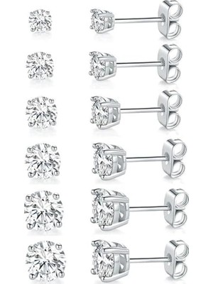 1001 316L Cerrahi Paslanmaz Çelik 3 Çift Kıkırdak Küpe Seti Kadın Erkek Unisex Tek Taşlı Dikdörtgen Küpe Gümüş Renk Minimal Helix Tragus Cartilage Piercing Küpe Seti Günlük Kullanım Şık Takı
