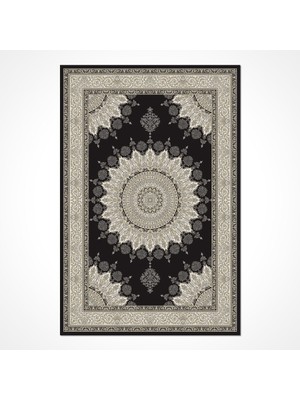 Hali.Net Twinflames Klasik Siyah Viskon Dikdörtgen Modern Desenli Akrilik Hav Vermeyen Leke Tutmayan Kolay Temizlenen Yumuşak Makine Salon Yolluk Mutfak Halı