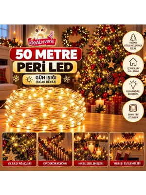 Bkmc Yılbaşı Ağacı  50 Metre Kumandalı Gün Işığı Peri LED Tel Işık – Yılbaşı Ağacı Süsleme ve Dekoratif Aydınlatma LED Tel Işık Gün Işığı Kumandalı Fonksiyonlu Peri LED