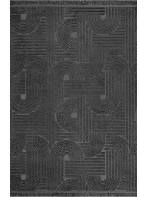 Hali.Net Amelie Geometrik Antrasit Pamuk Dikdörtgen Modern Desenli Akrilik Hav Vermeyen Leke Tutmayan Kolay Temizlenen Yumuşak Makine Salon Yolluk Mutfak Halı
