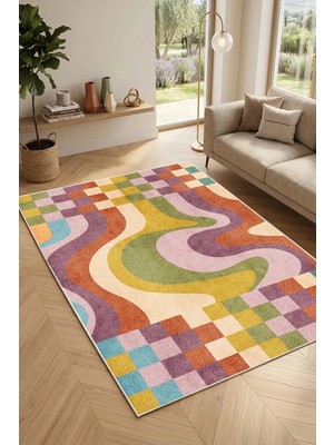 Decomia Home Vintage Etnik Renkli Kaymaz Dokuma Tabanlı Yıkanabilir Şönil Kilim Salon Halısı Çocuk Odası Mutfak Koridor