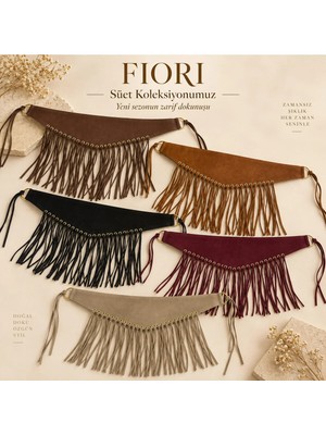 Fiori Kadın Süet Püsküllü Korse Kemer - Western Boho Tarz Arkadan Ip Bağlamalı Bel Kemeri