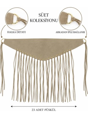 Fiori Kadın Süet Püsküllü Korse Kemer - Western Boho Tarz Arkadan Ip Bağlamalı Bel Kemeri