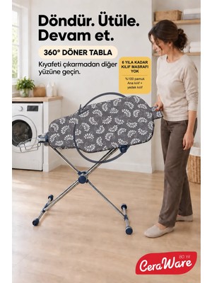 Ceraware Nero Air 360 Premium Ütü Masası – 360° Döner Tabla, Hafif ve Stabil Tasarım-GRİ