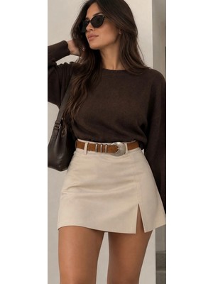 Fiori Adın Vintage Kalay Tokalı Süet Görünümlü Toka Köprü Kadın Kemer, Pantolon Kemeri, Ceket Kemeri, Elbise Kemeri