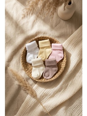 Babydonat Pebble Soft 5’li Paket %100 Pamuklu Yumuşak Dokulu Kıvrık Konçlu Bebek Çorap Seti - Pastel Renk Karma