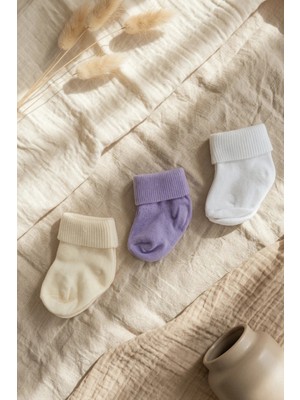 Babydonat Pure 3'lü Paket Pamuklu Ribanalı Bebek Çorap Seti - Yumuşak Dokulu, Esnek Manşetli, Pastel Tonlar