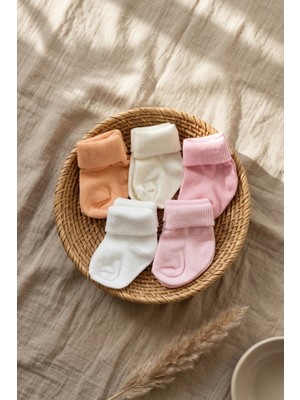 Babydonat Pebble Soft 5’li Paket %100 Pamuklu Yumuşak Dokulu Kıvrık Konçlu Bebek Çorap Seti - Pastel Renk Karma