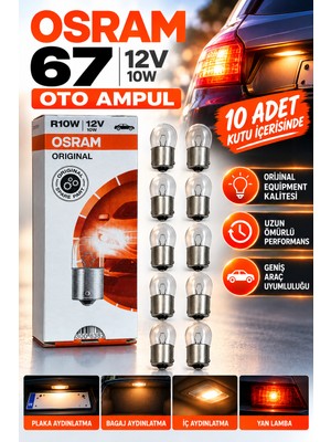 Osram Original R10W 67 Tip 12V 10W Oto Ampulü 10 Adet Ekonomik Set Orijinal Kalite BA15S