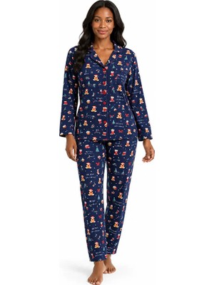 Etoile %100 Pamuk Gömlek Yaka Önden Düğmeli Uzun Kol Kadın Pijama Takım 27305