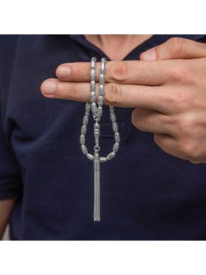 DMR Elegance Gümüş Arpa Kesim Erkek Tesbih