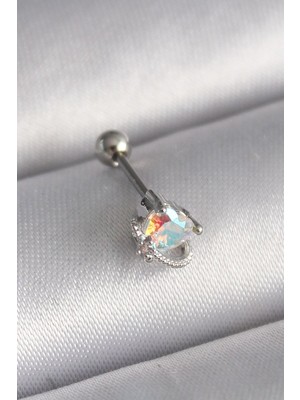 Epilons 316L Çelik Gümüş Renk Zirkon Taşlı Kalp Tragus Piercing TJ-PR1243
