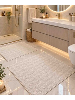 Talvora Home Yaprak Desenli Premium Seri Özel Kaymaz Taban Banyo Paspası 50*60 ve 60*100