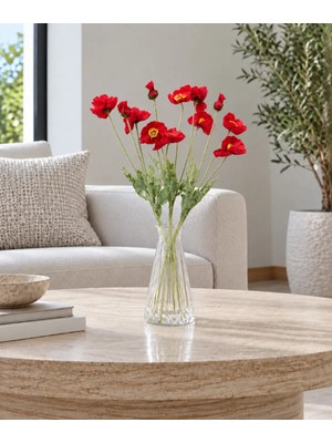 Biçiçek Yapay Çiçek Gelincik Dalı 60 cm 3lü Set Beyaz Fuşya Pembe