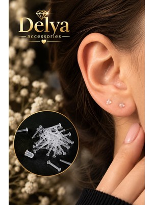 Delya Accessories 6 Adet Görünmez Okul Küpesi Antialerjik Şeffaf Silikon Küpe