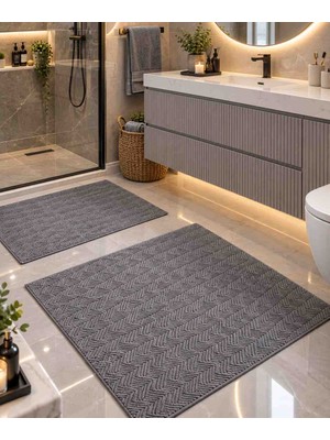 Talvora Home Yaprak Desenli Premium Seri Özel Seri Kaymaz Taban Banyo Paspası 50*60VE60*100
