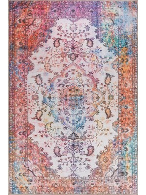 Bespoky Lancaster Klasik Krem Polyester Dikdörtgen Modern Desenli Pamuk Makinada Yıkanabilir Hav Toz Vermez Leke Tutmayan Kaymaz Taban Dijital Makine Baskı Salon Yolluk Mutfak Halı