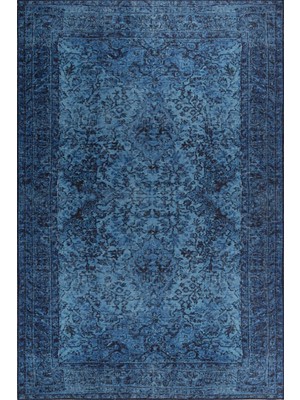 Bespoky Newry Klasik Mavi Polyester Dikdörtgen Modern Desenli Pamuk Makinada Yıkanabilir Hav Toz Vermez Leke Tutmayan Kaymaz Taban Dijital Makine Baskı Salon Yolluk Mutfak Halı