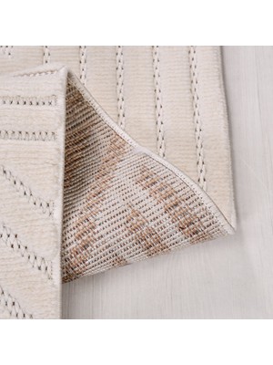 Bespoky Krem Modern Etnik Desenli Sisal Hav Vermeyen Leke Tutmayan Kolay Temizlenen Yumuşak Makine Salon Yolluk Mutfak Halı