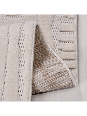 Bespoky Krem Modern Etnik Desenli Sisal Hav Vermeyen Leke Tutmayan Kolay Temizlenen Yumuşak Makine Salon Yolluk Mutfak Halı