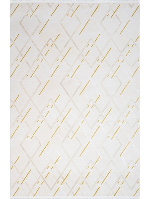 Bespoky Michaela Geometrik Krem Bambu Dikdörtgen Modern Desenli Akrilik Hav Vermeyen Leke Tutmayan Kolay Temizlenen Yumuşak Makine Salon Yolluk Mutfak Halı