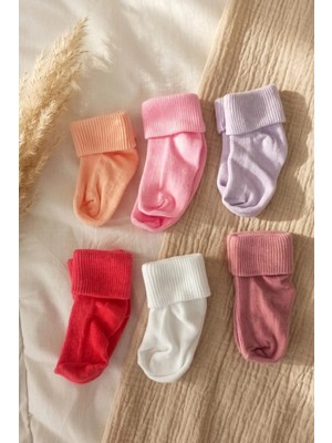 Babydonat Cloudstep 6'lı Paket Premium Pamuklu Yumuşak Dokulu Kıvrık Konçlu Bebek Çorap Seti - Renkli & Antialerjik