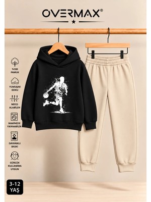 Overmax Top Süren Adam Baskılı Kapüşonlu Sweatshirt Eşofman Takımı- 3-12 Yaş