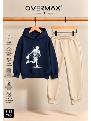 Overmax Top Süren Adam Baskılı Kapüşonlu Sweatshirt Eşofman Takımı- 3-12 Yaş