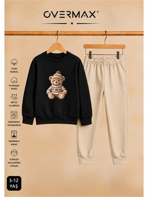 Overmax Teddy Bear Baskılı Çocuk Kapüşonsuz Sweatshirt Eşofman Takımı 3-12 Yaş