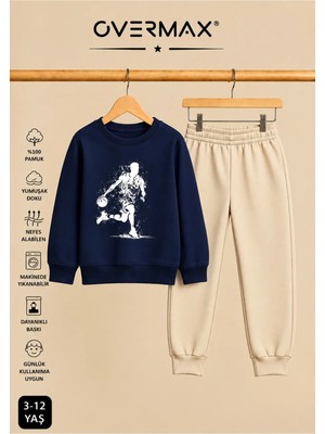 Overmax Top Süren Adam Baskılı Kapüşonsuz Sweatshirt Eşofman Takımı- 3-12 Yaş