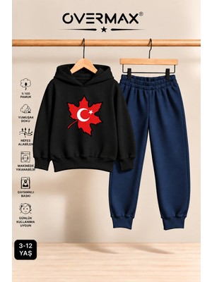 Overmax Türk Bayrağı Baskılı Çocuk Kapüşonlu Sweatshirt Eşofman Takımı- 3-12 Yaş
