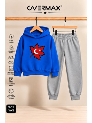 Overmax Türk Bayrağı Baskılı Çocuk Kapüşonlu Sweatshirt Eşofman Takımı- 3-12 Yaş